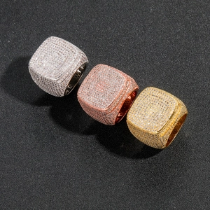Hiphop Men's Square Iced Out Ring 5A Zirconia Brass Micro Pave Ring Gold Silver Rose Gold Plated Domineering Party Jewelry