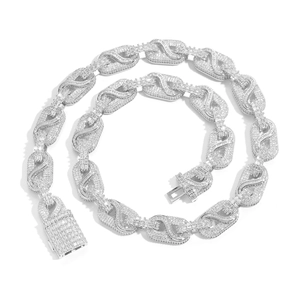 Collar Infinity S Link Hiphop Iced Out para Hombre Cadena de Cobre con Circonia Joyería Streetwear