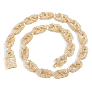 Collar hip hop dorado con eslabones en S y circonitas para hombres