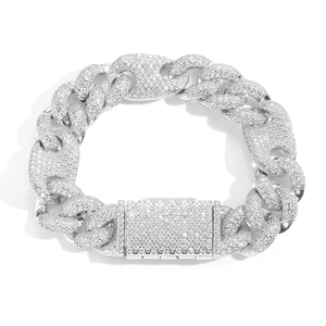 Hip hop 15mm cuban link bracelet for men with paved iced out zircon gemstones in silver finish