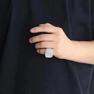 Men's hip hop square ring with iced-out micro-pave zircons in a trendy silver finish