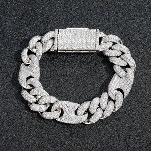 Luxurious 15mm iced out silver Cuban link bracelet with sparkling cubic zirconia stones