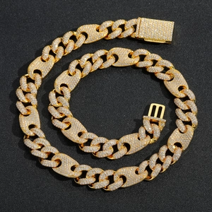 Hip Hop 15mm Iced Out Zirconia Cuban Link Necklace For Men Women Gold Silver Plated Copper Mariner Chain Jewelry