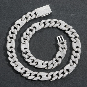 Iced out 15mm hip hop cuban link chain necklace with silver pave zircons for men
