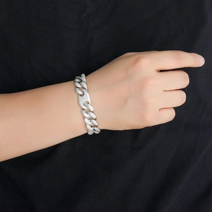 Men's 15mm heavy silver Cuban link bracelet with iced-out pave set zircon stones