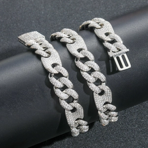 Macro detail of iced-out mariner cuban chain link with shimmering pave set cubic zirconia