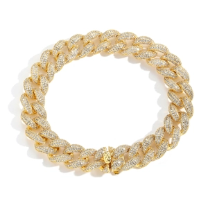 Chaîne cubaine 12mm en or rose avec quatre rangées de pierres de zircon brillantes