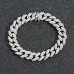 Chaîne cubaine 12mm argentée glacée sertie de zircons pour homme et femme style hip hop