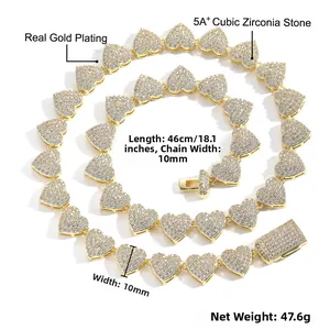 Dettaglio della collana a cuore dorata 10mm con pietre di zircone cubico 5A+ extra