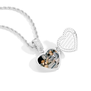Hip Hop Herz Foto Medaillon Anhänger Halskette Für Herren Damen Kupfer Zirkonia Eingelegt Iced Out Bling Schmuck Mit Kordelkette