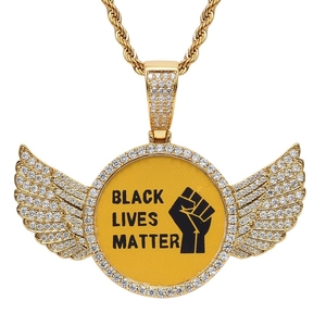 Hip Hop Engelsflügel Runde Foto Medaillon Halskette Iced Out Kupfer Zirkonia Custom Foto Rahmen Anhänger Schmuck Für Herren Damen