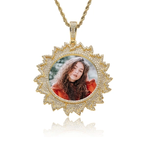 Hip Hop Copper Zirconia Photo Frame Pendant Necklace Stainless Steel Rope Chain Men Women Jewelry Streetwear Gift