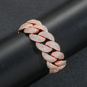 Luxury 22mm rose gold iced-out bubble Cuban link bracelet for men with paved stones