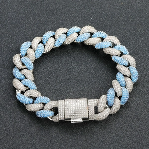Hip Hop Wide Blue White Zirconia Bubble Cuban Link Bracelet For Men Copper Gold Plated Personalized Iced Out Jewelry