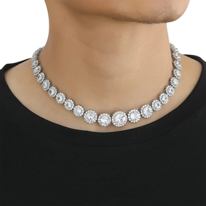 Hip hop tennis chain necklace with gradient flower clusters and micro-inset zircon stones