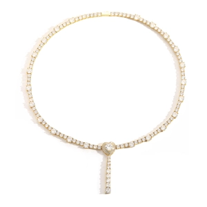 Gold plated heart pendant tennis necklace with shimmering micro-paved zircons for women