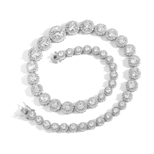 Icy tennis chain with gradient flower accent and shimmering zircon halo stones