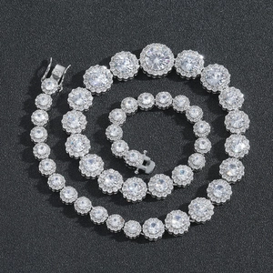 Hip hop tennis necklace with gradient flower links and micro-paved cubic zirconia stones