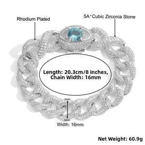 Spécifications détaillées de la chaîne cubaine 16mm avec design œil serti et dimensions