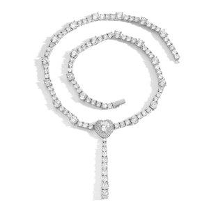 Hip hop tennis chain necklace with heart pendant and micro-set cubic zirconia stones