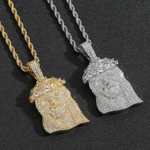 Collana con Ciondolo Ritratto di Gesù Hip Hop per Uomo Donna Micro Zirconia Iced Out Gioielli in Rame Catena a Corda in Acciaio Inossidabile