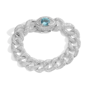 Chaîne cubaine 16mm en argent avec strass et pendentif œil bleu style hip-hop