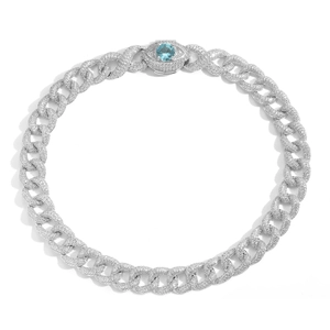 Collier Cuban Link 16mm argenté style hip hop avec fermoir orné d'un œil bleu brillant