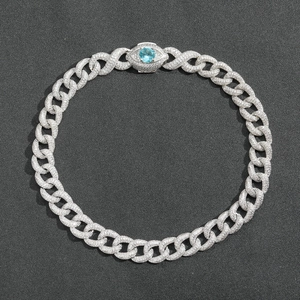 Collier Hip Hop 16mm Chaîne Cubaine avec Zirconium et Fermoir Oeil en Cuivre pour Hommes Femmes Bijoux Plaqué Or Argent