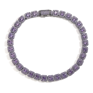 Hip Hop Iced Out Lila Zirkonia Tennis Kette Halskette Kupfer Schwarz Gold Galvanisiert Streetwear Choker Herren Schmuck
