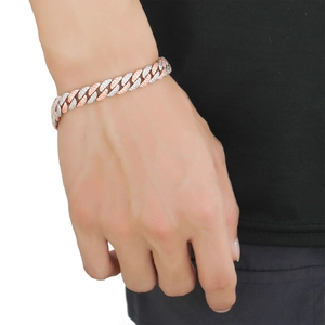 Iced out 9mm Cuban link bracelet with pink and white cubic zirconia for men and women