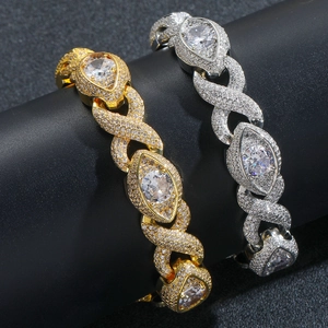 15mm Hip Hop Infinity Cuban Bracelet with Gold and Silver finish and Zirconia stones