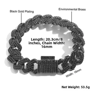 Detalles de la pulsera de eslabones cubanos en latón chapado en oro negro y circonitas