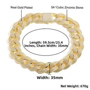 Grosse chaîne cubaine dorée 35mm avec zircons 5A+ et fermoir à ressort détaillé