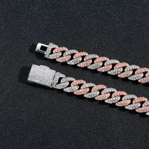 9mm two-tone Cuban link bracelet with pink and white pavé-set cubic zirconia stones