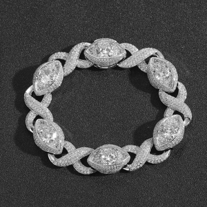 Iced out 15mm infinity eye Cuban link bracelet with micro-paved zircons in silver
