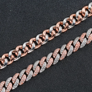 Minimalist 9mm Cuban link chain necklace with pink zircon and rose gold accents