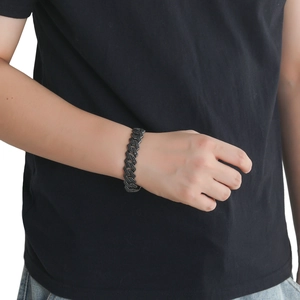 Pulsera cubana de hombre negra con circonitas negras estilo hip-hop y urbano