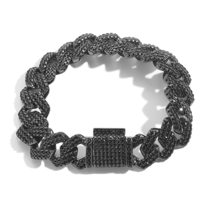 Pulsera de cadena cubana hip hop con circonitas negras y cierre de caja en blanco