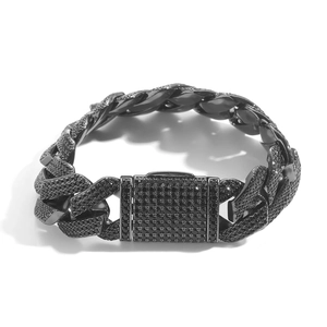 Pulsera cubana de estilo hip-hop en color negro con circonitas negras incrustadas