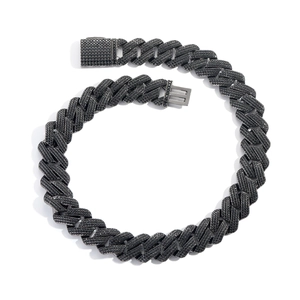 Collar de cadena cubana negra estilo hip hop con piedras de circonia negra brillante