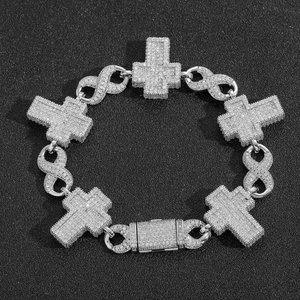 Hip Hop Cross Infinity Cuban Link Bracelet Iced Out Cubic Zirconia Copper Gold Silver Plated Jewelry For Men Women Style