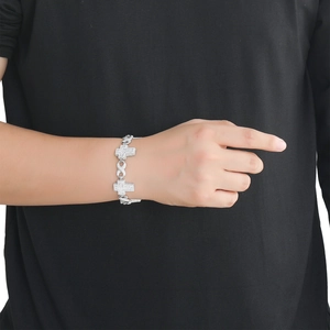 Hip hop silver chain bracelet with iced-out cross and infinity links for men