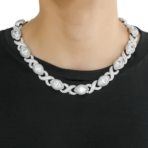 Hip hop silver cuban chain necklace with infinity eye design and micro paved zircons