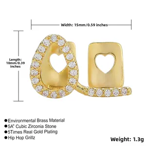 Detail of hip hop grillz featuring heart-shaped cutouts and 5A+ sparkling cubic zirconia
