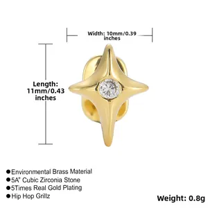 Detailed view of hip hop star earring with gold plating and 5A cubic zirconia stones