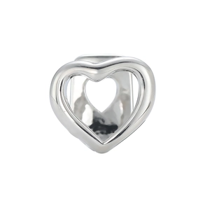 Grillz dentaire en forme de cœur argenté poli avec finition miroir et design ajouré élégant
