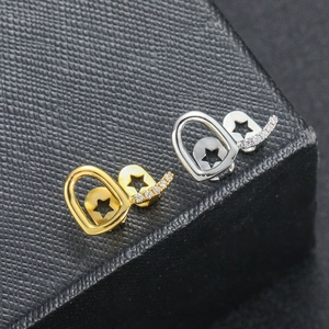 Hip hop style gold and silver star ear cuffs with cubic zirconia and hollow design