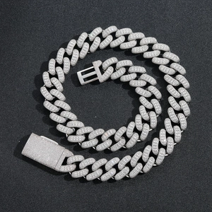 Mens 20mm iced out silver Cuban link chain necklace with square zircon pavé setting