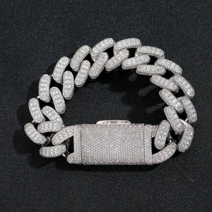 20mm silver Cuban link bracelet with baguette zircon iced out in a square clasp design