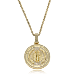 Hip Hop Round Medal Pendant Necklace Micro Paved Zircon Copper Pendant With Stainless Steel Rope Chain Street Jewelry For Men